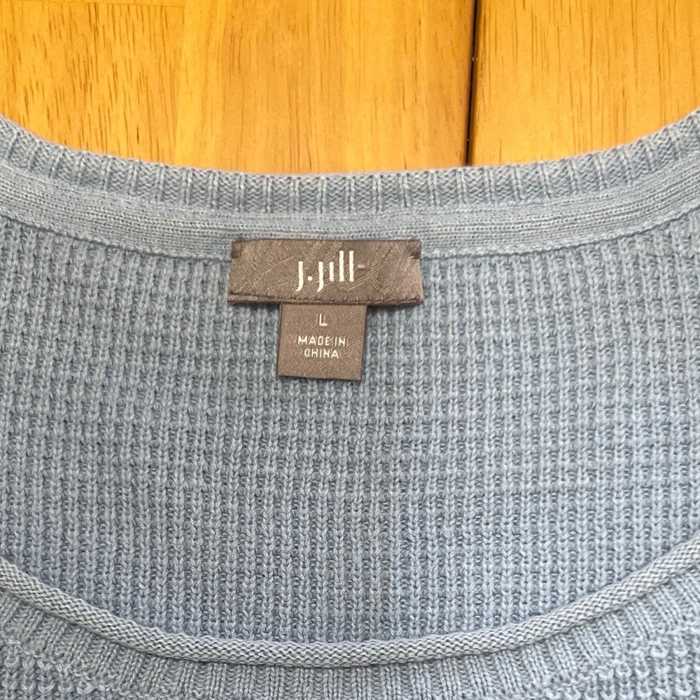 J. Jill Womens Light Blue Waffle Knit Long Sleeve Crew Neck Sweater Large - Picture 2 of 6